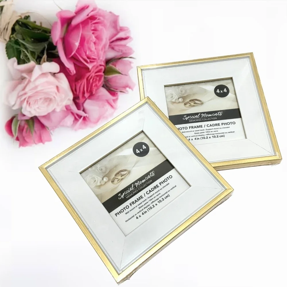 Set of 2 Picture Frames Ivory White Gold Photo Frame with Mat Poster Frame 4x4in